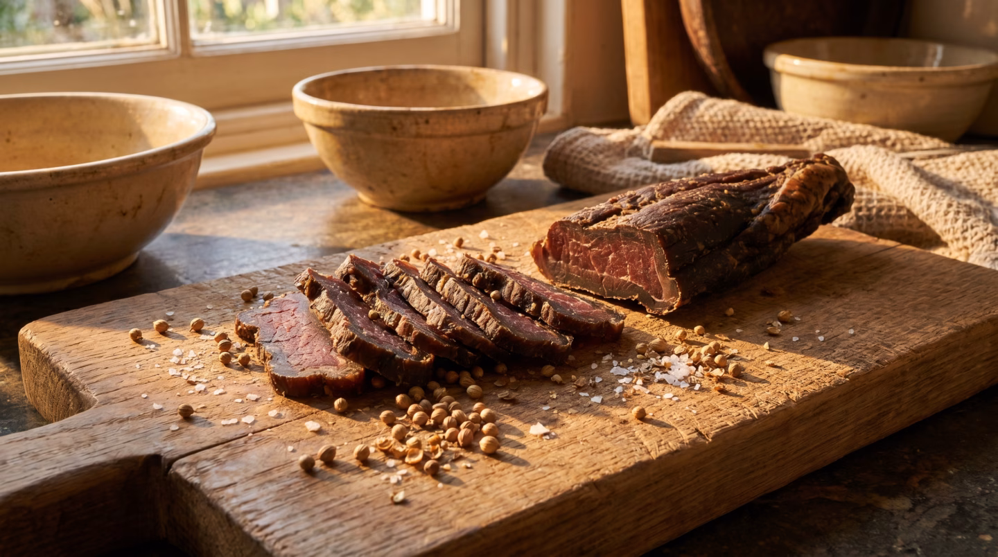 Sliced biltong air dried beef with coriander
